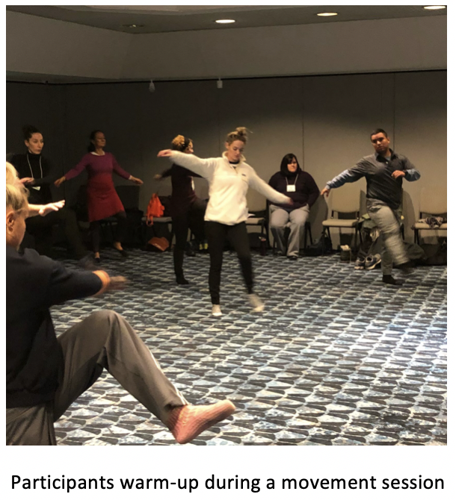 Participants warming up during a movement session
