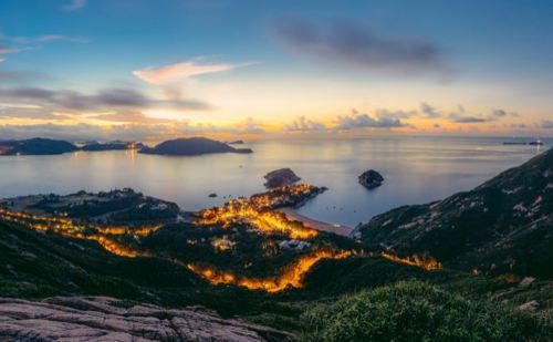 Island lights at dusk
